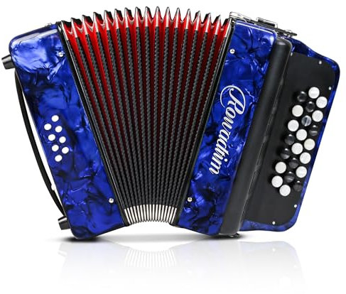 Akkordeon, 22 Tasten 8 Bass Akkordeon - Ideales Instrument für Anfänger und Schüler (Blau)