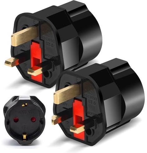 2 Pack EU to UK Plug Adapter, European to UK Travel Adaptor 2 Pin to 3 Pin Plug Adapter, Type C/E/F Europe German France Spanish Polish Turkish to British Adapter Type G
