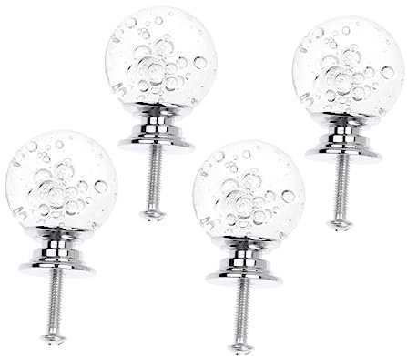 AOKWAWALIY Set of 4 Glass Door Handles, Kitchen Door Handles, Drawer Cupboard, Chest of Drawers, Bubble Ball, Drawer Knob, Bubble Ball, Cupboard Door, Glass Door, Bubble Ball, Crystal Glass, Handle,