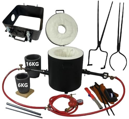 LSMIITTH Kit de four de fusion au propane de grande capacité de 16 kg pour fondre le métal avec pinces à creuset et 2 flacons en fonte de sable