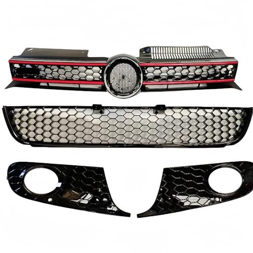 BERBO ABS Honeycomb Meshed Racing Grill Frontstoßstange Oberer Unterer Kühlergrill Seitliche Nebelscheinwerferabdeckung, kompatibel mit Vw Golf 6 MK6 Nicht GTI