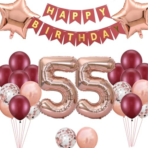 55.Geburtstags Dekorationen Weinrot für Frauen, Luftballon 55. Geburtstag Stern Folienballons Windrot Deko, Cheers to 55 Jahre alt Geburtstag Party, Geburtstagsdeko 55 Jahre ihre Mutter (55.)