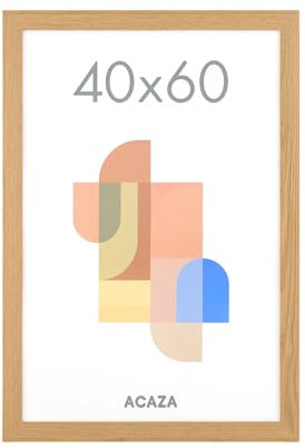 ACAZA Cadre Photo 40x60 Bois Naturel Chêne chaleureuse, Pour Photo, Affiche et Poster, En Bois MDF et Verre Acrylique, Portrait et Paysage, Décoration Murale