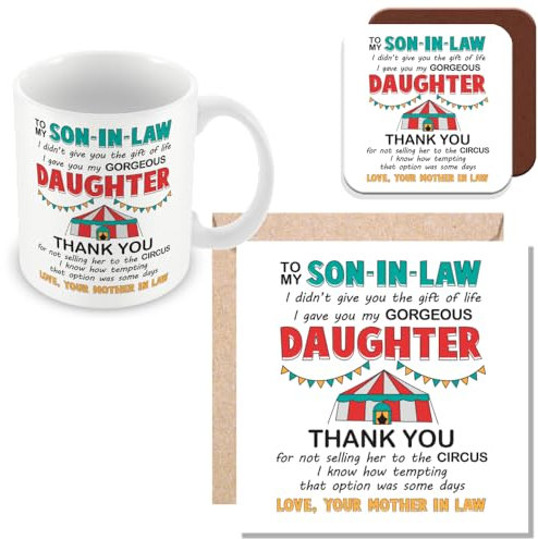 MUGGZ Son in Law Gift Mug, Card & Coaster -Thank You - Giftset - Made in The UK