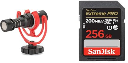 RØDE VideoMicro Compact On-camera Directional Microphone for Filmmaking, Content Creation & SanDisk 256GB Extreme PRO SDXC card + RescuePRO Deluxe, up to 200MB/s, UHS-I, Class 10, U3, V30