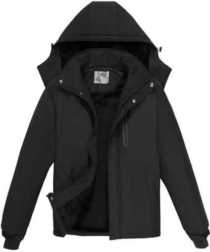 OutPro Herren Skijacke Winterjacke Warme FleecejackeWasserdicht Winddicht Funktions Baumwolljacke Winterjacke Outdoor WandernTibetisch schwarz,L