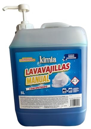 KIMIA - Lavavajillas Manual 5L + Bomba Reutilizable | Lavavajillas para Hogar | Aroma Fresco | Limpieza Profunda | Elimina Grasa y Residuos | Alta Concentración | Desengrasante Potente