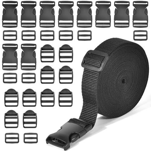 XHTXHT 25mm Nylon Gurtband Set 5M Schwerlast Rucksackgurte mit 30 Schnallen und Verschlüsse, für DIY Camping Koffer Hundegeschirr