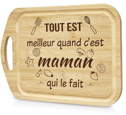 LUXHOMY Cadeau Fete des Meres, Cadeau pour Maman - Planche à Découper en Bambou Naturel - Cadeau Fête des Mères, Noël, Anniversaire - Idée Cadeau Originale