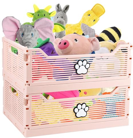 Dog Toy Box- Dog Toy Basket- 2pack Large Dog Toys Storage Bins- Foldabledog Toy Storage -with Personalized Dog’s Claw Design for Dog Accessories Dog Toys, Blanket And Food Storage, Easy To Clean/Pink