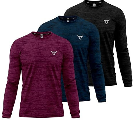 Mens Pack of 3 T Shirt Light Weight Quick Dry Soft Moisture Wicking Active Athletic Plain Full Sleeve Shirts Workout Top