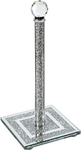 Paper Towel Holder Heavy Weighted Base Crystal Glass Paper Towel Dispenser Kitchen Steady Bathroom Towel Roll Stand Organizer Paper Roll Holder for Countertop Crystal Glass Silver