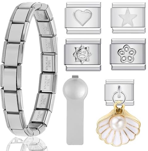 Nomination Bracelets for Women Girls Man, Charm Bracelet with 5PCS Bracelet Charms Links and Opening Tools, DIY Jewelry Gifts