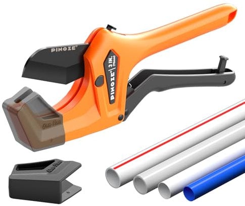 PINOZE Tagliatubi in PVC, taglia fino a 7,6 cm, resistente, con stabilizzatore per tubi in PVC, PPR, PE, PEX, plastica e tubi idraulici con lama SK5 rivestita in teflon