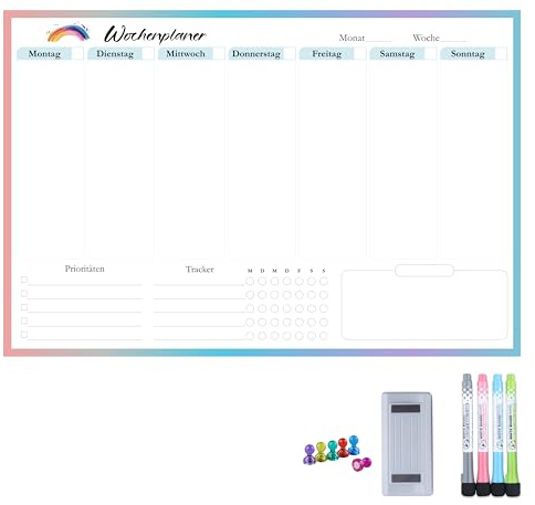 AMO HERMOSO Magnetischer Wochenplaner 45x30cm Abwischbar – Magnettafel für Kühlschrank, Haushalt & Büro – Idealer Hausarbeitsplan, To-Do-Liste, Essensplan & Einkaufsliste