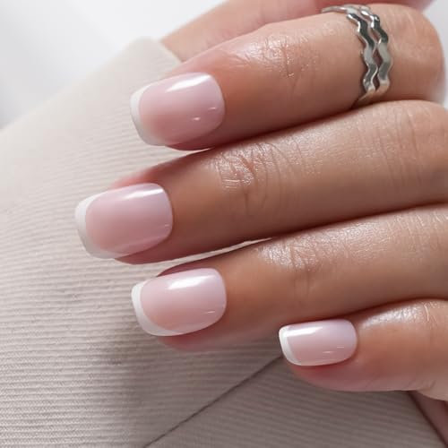 GZMAYUEN 24Pcs Faux Ongles French Carré, Français Blanc Press On Nails Court, Couverture Complète Fake Nails pour Femmes et Filles