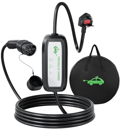 FNRIDS EV Charger Cable Type 2 to 3 Pin Plug 8 Meter,13A Electric Car Charger, Max. 3.3KW Type 2 EV Charging Cable 3 Pin with LED Indicator & Carry Bag, for Type 2 EVs and PHEVs
