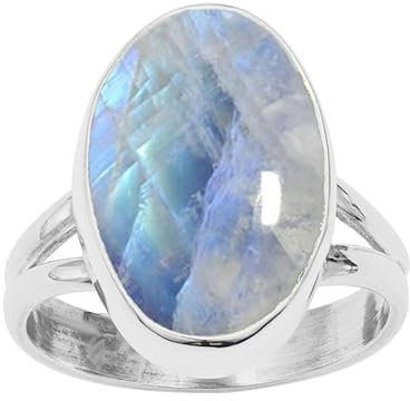 NILOY Raimbow-MondsteinEdelstein 925 Sterling Silber handgemachter Ring für Männer und Frauen Ring Boho Silber Ring SchmuckPGR-05AB_60 (19.1)