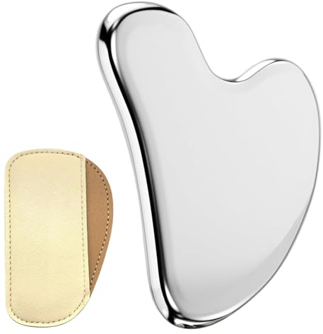 Gua Sha Edelstahl GuaSha Stein Gesichtswerkzeug, Metall Scraping Massage Tool Lymphdrainage Massageschaber für Gesicht, Augen, Hals, Körper (Silber)