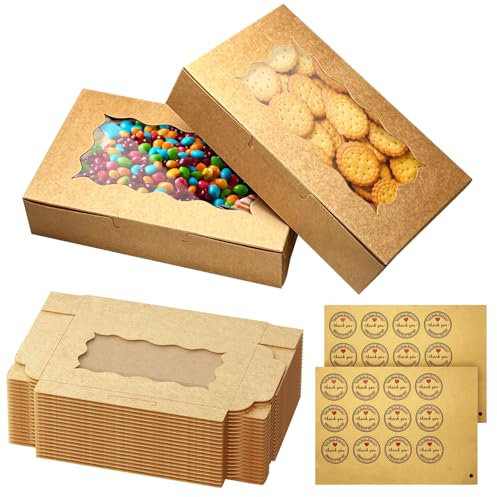 20 Stück Keksschachtel mit Sichtfenster, Geschenkbox Mit Fenster 18 * 11 * 4CM, Karton mit Sichtfenster mit 12 Stickern, Einwegverpackungsboxen für Weihnachten Geburtstag Hochzeit Party