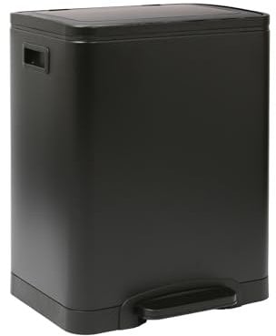 Harbour Housewares 30L (2 x 15L) Stainless Steel Double Kitchen Pedal Bin - Matt Black - 1x Soft Close Large Tall Dual Metal Cupboard Recycling Food Waste Trash Can Dustbin Rubbish Bins