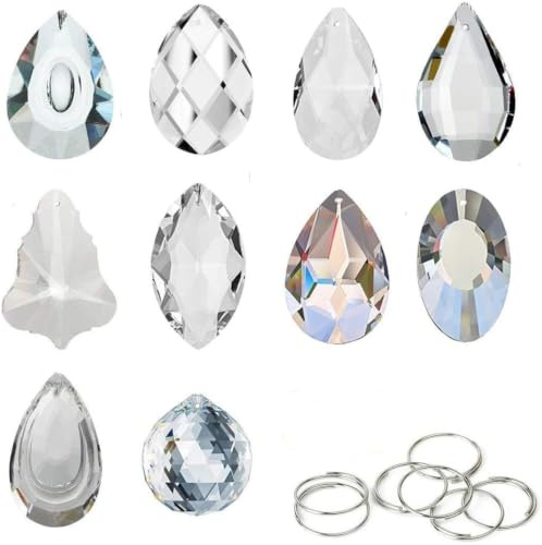 H&D HYALINE & DORA 10er Pack klare Kristall Sonnenfänger Kronleuchter Lampe Beleuchtung Tropfenanhänger hängende Glaskugelprismen Fenster Heimdekoration