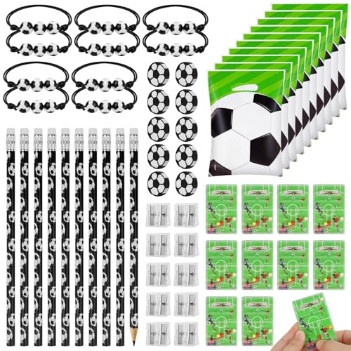 GOTRUST Fußball Mitgebsel, 60 Stück Gastgeschenk Fussball Geschenkaustausch Set, Fußball Geschenke Flipperspiel, Fußball Armbänder für Schule Schreibwaren FußBaller Party