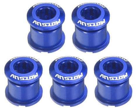 sourcing map 5pcs Double Chain Ring Bolts M8 Aluminum Alloy Bicycle Crankset Nuts Chainwheel Screw for Road Bike Mountain Bike, Blue
