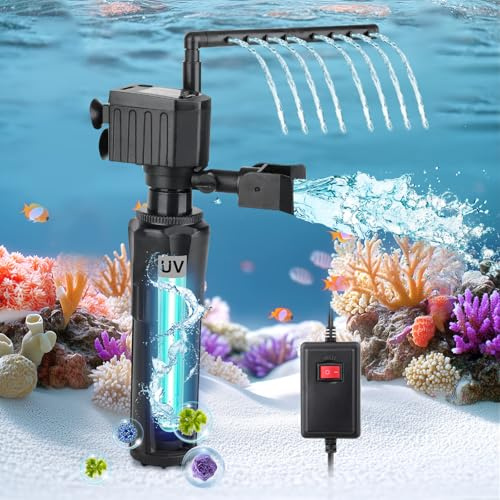 hygger Filtre U-V pour aquarium de 37 à 122 litres, filtre submersible de pompe de 12 W pour eau verte et nettoyage des algues, filtre interne d'aquarium pour eau douce salée
