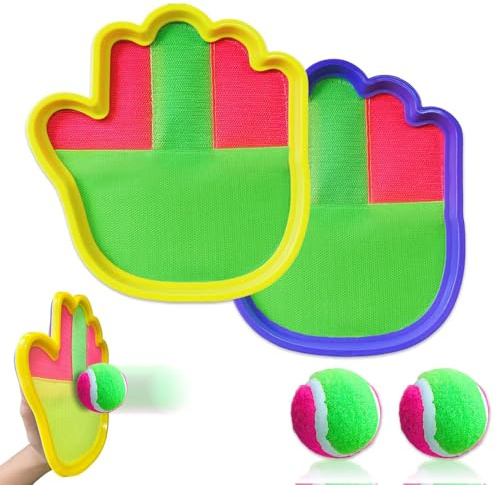 WwuHua Klettballspiel - Outdoor Spiele für Kinder Wurf- und Fangspiel, Klettball Strandspielzeug Strandspiele mit 2 Fangscheiben 2 Bälle, Gartenspielzeug Kinder ab 3 4 5 6 Jahre, Spiele für Draußen
