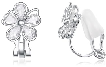 PHNIBIRD Boucle d'Oreille Fleur Argent Fake Piercing 5A Zircone Brillant | Hypoallergénique, Léger Confortable, Facile à Porter sans Percage, Raffiné Élégant pour le Quotidien, Cadeau Femme