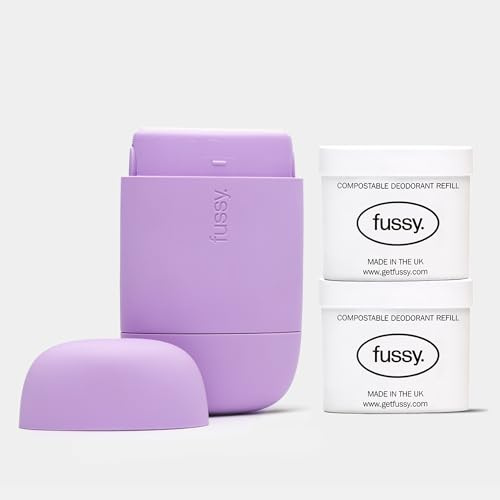Fussy - Natural Refillable Deodorant - Lilac Case & Variety Refill Pack (2 x 40g) - Night Tales Flora & Wavy Days Mint - Aluminium Free - Vegan & Cruelty Free - Natural & Effective