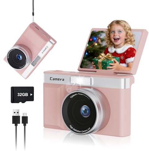 Digital Camera for Kids,180°Flip Screen Small Cameras For Photography,Perfect Birthday For Kids Digital Camera, With 32GB Memory Card