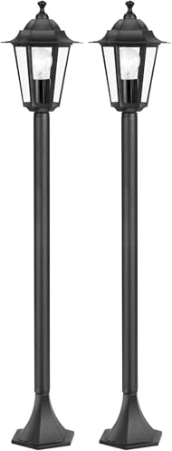 Eglo Lampadaire parisien Laterna 4, luminaire extérieur sur pied, lanterne, lampe de jardin et de chemin en fonte d’aluminium noir et verre, douille E27, IP44 (Lot de 2)