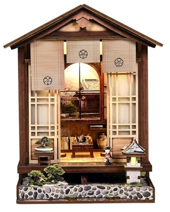 BATTREVO Book Nook Kit-Maison de poupée de Style Japonais-mit LED Licht 3D Holzpuzzle，Book Nook DIY kit，bastelset Erwachsene，Noël, Anniversaire, Cadeaux