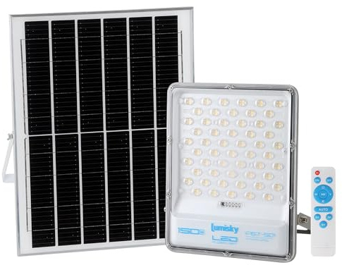 Lumisky Titan-Solarstrahler, sehr leistungsstark, warm/kaltweiß, mit Solarpanel und Fernbedienung, Höhe 30,5 cm