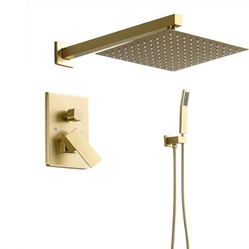 XJTNLB Mitigeur Douche Encastrable Or Brossé avec Pommeau de Douche Carré et Poignée Unique