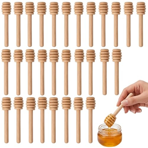 30-Piece Mini Honey Spoon Set, 8cm Honey Dipper and Stirrer Sticks for Mini Jars, Drizzling Honey Wand for Party Favours, Syrup and Jam