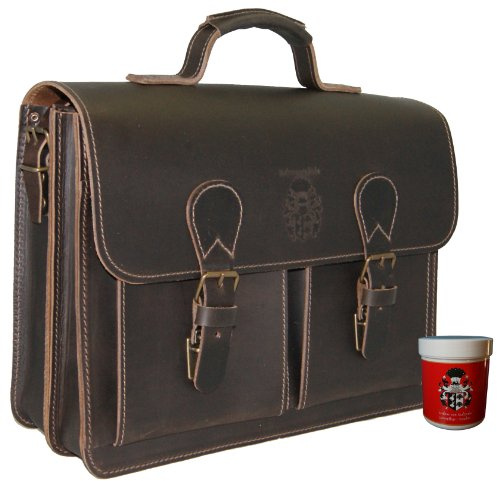 FREIHERR VON MALTZAHN Aktentasche Galileo 1, 40 cm, braun, Bio-Leder, Made in Germany + Lederpflege