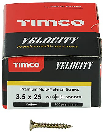 TIMco 35025VY PZ2 CSK ZYP Velocity Screw 3.5 x 25 - Yellow (Box of 200)
