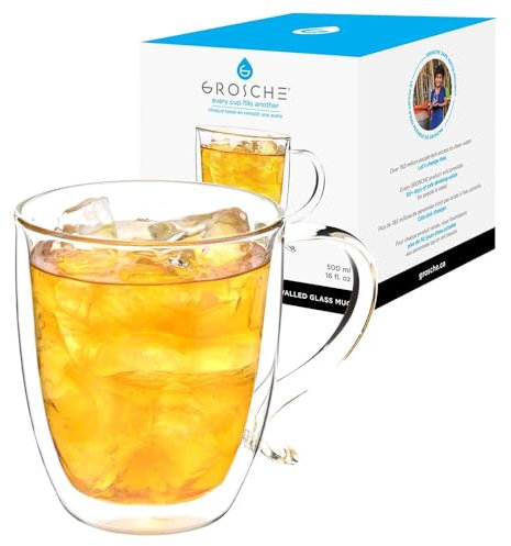 Taza GROSCHE Cyprus de Vidrio de Doble Pared Aislante a Prueba de Calor - Capacidad Grande de 500 ml, 16 onzas líquidas