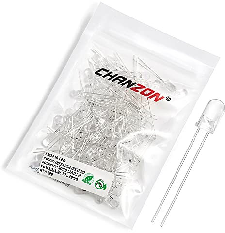 Chanzon 100 Stück 5mm Infrarotstrahler IR 940nm Emitter LED Diodenlichter (Schwarze Linse Runde DC 1,2V-1,5V 20mA) Glühbirne Lampen Elektronische Komponenten Anzeige Leuchtdioden