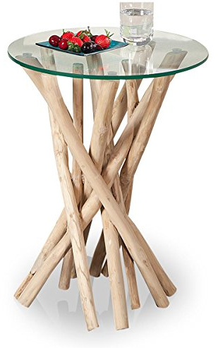levandeo Beistelltisch Treibholz 50x40x40cm Sicherheitsglas Unikat Couchtisch Natur Massivholz in Handarbeit