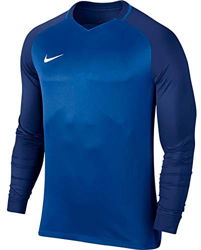 Nike Men's Dry Team Trophy III Football Jersey Long Sleeved T-Shirt, Midnight Navy Sky blue Dark Obsidian/(White), S