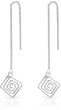 DTPsilver® Ohrringe 925 Sterling Silber - Durchzieher Kette Quadratische Spirale Ohrhänger - Länge 82 mm - Spirale Durchmesser: 12 mm
