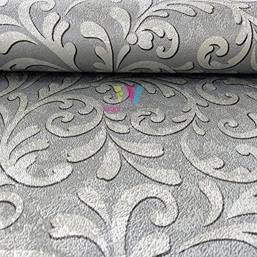 Holden Decor Grey/Silver Ornamental Sequin Wallpaper