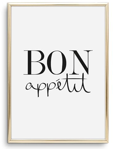 Tales by Jen Kunstdruck, Sprüche Poster: Bon appétit | Stilvolles Premium Poster auf hochwertigem Papier | Schwarz Weiß Bilder als stylische Küchen Deko und als Wohnaccessoires | Ohne Bilderrahmen