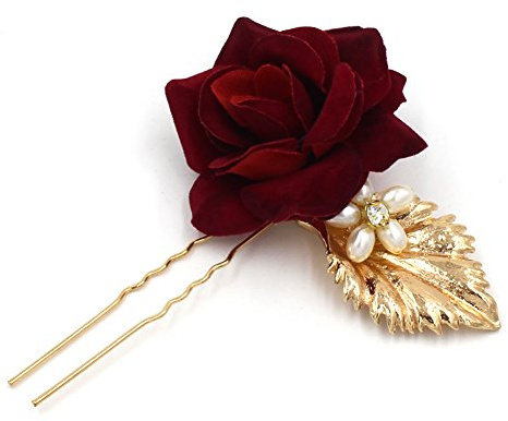 YAZILIND Rose Blume Haarnadel Braut Kopfschmuck Red Hochzeit Tiara Mode Gold Blatt Haar Ornament Frauen Schmuck 1 Stücke
