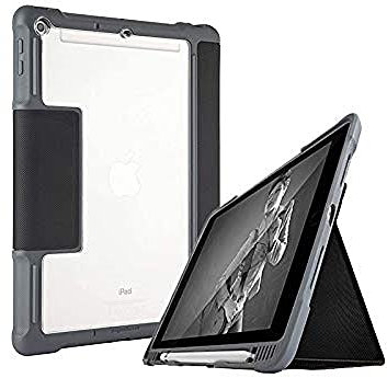 STM Dux Plus Duo - Funda para Apple iPad de 9.7 Pulgadas (2017 y 2018), Color Negro y Transparente [estándar Militar I Compartimento para lápiz Capacitivo Apple I Repelente al Agua I función de