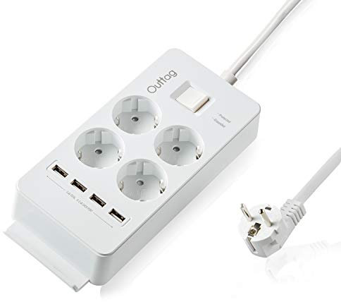 OUTTAG Premium Mehrfachsteckdose mit USB - Überspannungsschutz - Mehrfachstecker mit Kindersicherung und Wandmontage - Steckdosenleiste - TÜV Sicherheit geprüft - 1,5 M